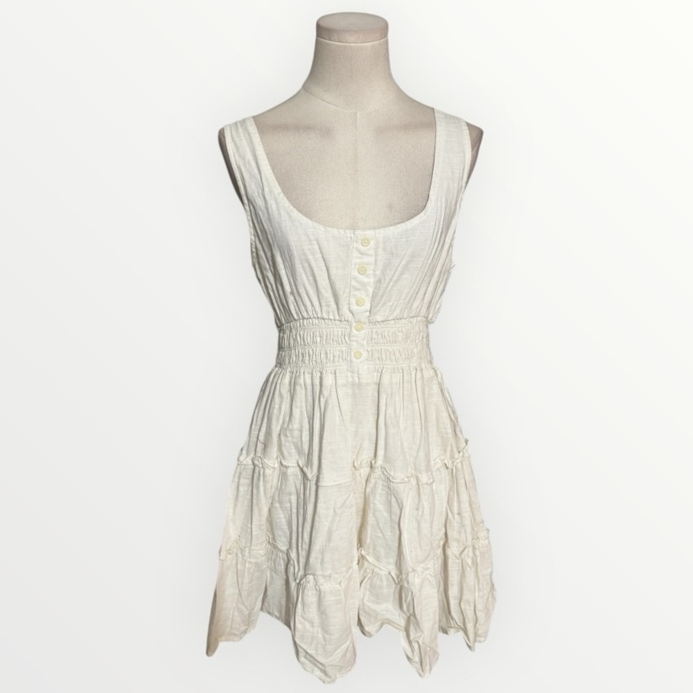 URBAN OUTFITTERS Cream White Sleeveless Mini Dress Boho Bohemian L Vacation